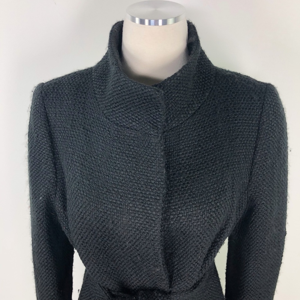 Fleurette Coat Black Boucle Tweed Belted Mid Sz 14 - Picture 3 of 8